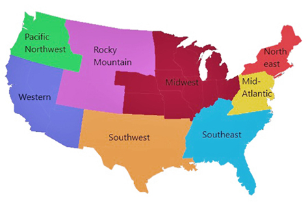 USA regional map